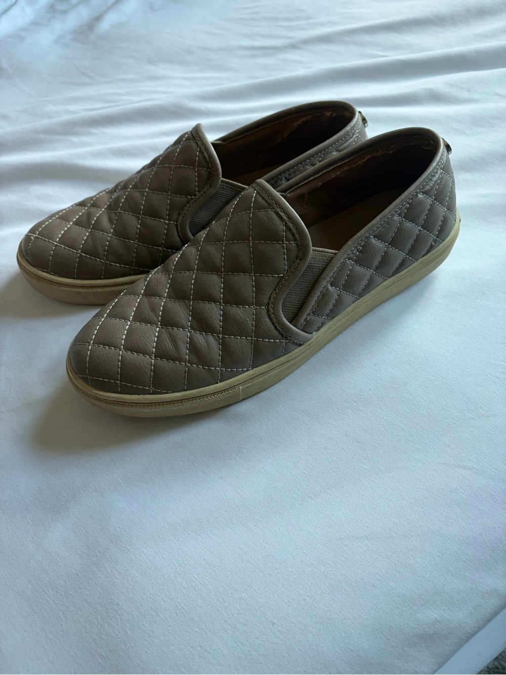 Steve Madden Quilted Slip-On Sneakers in Taupe Brown